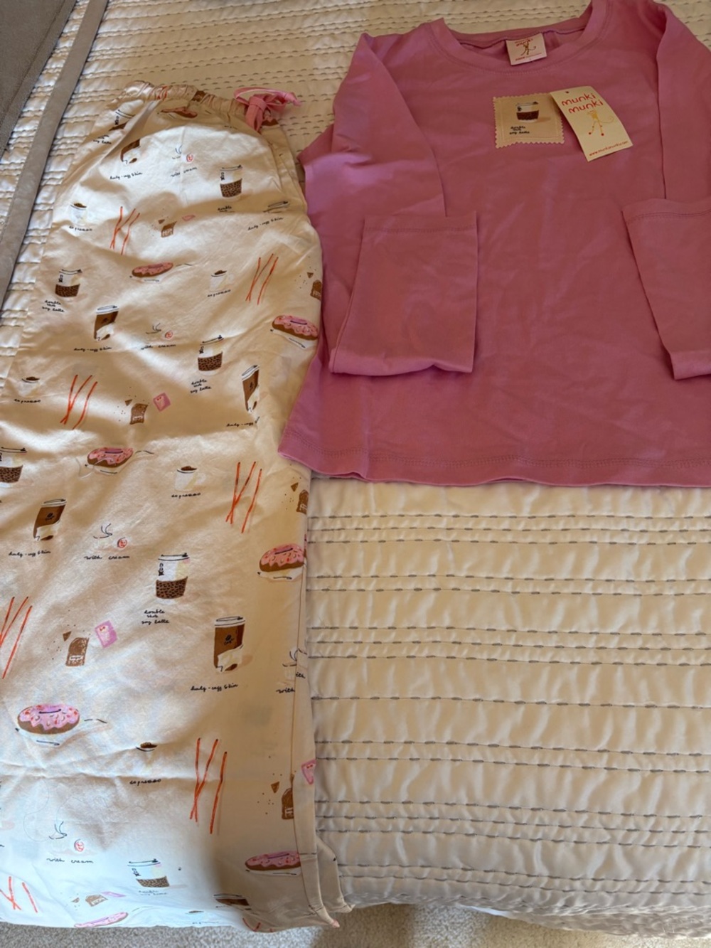 Munchkin Pink Top with Cream Snack-Print Pajama Pants